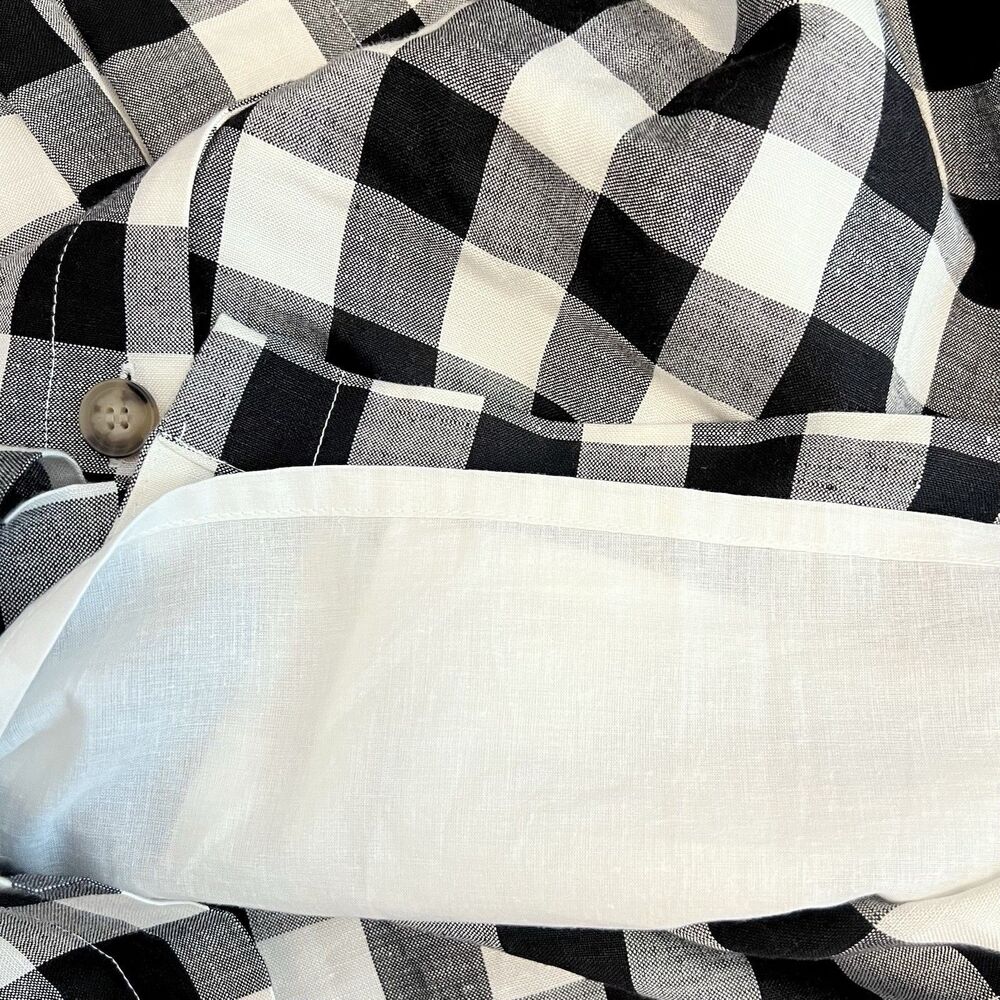 Loft Linen Blend Gingham Mini Dress Size 0 NWOT Black White Button Front Summer - Picture 8 of 9